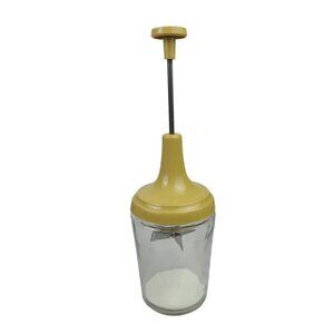 Acme Nut Food Chopper Glass 12oz Yellow Plastic Stainless Steal Blade Made USA